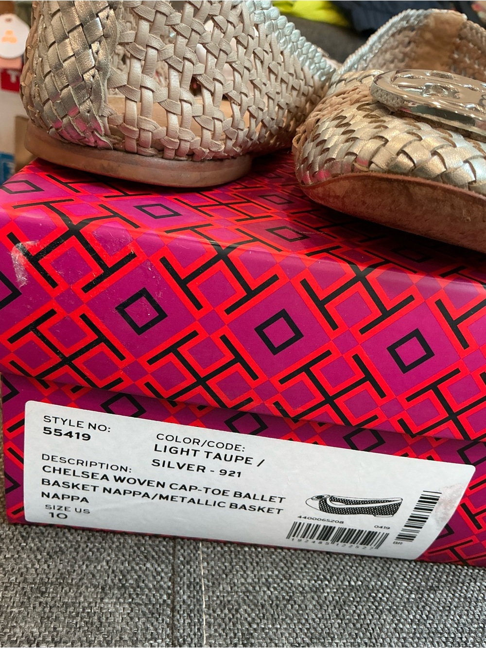 Tory Burch Chelsea woven Braided light taupe/silver Ballet Flats size 10 classy - Picture 5 of 6